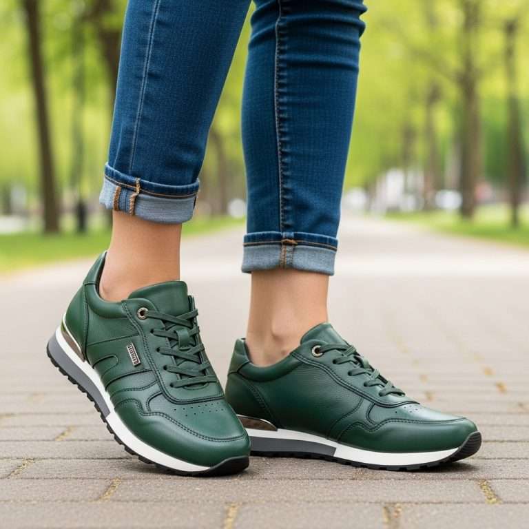 Sneakers in pelle verdi da donna, eleganti e comode, ideali per avventure quotidiane.