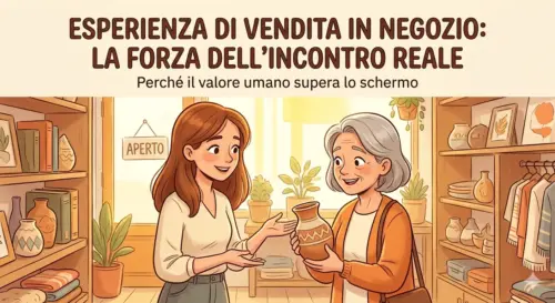 L'importanza dell'esperienza di vendita in negozio: una consulente che ascolta con empatia un cliente, un'immagine creata con il supporto dell'intelligenza artificiale.